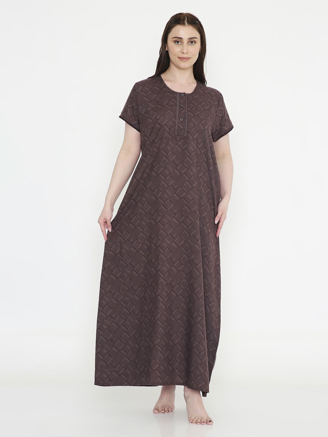 NIGHTSPREE Women Checked Maxi Nightdress