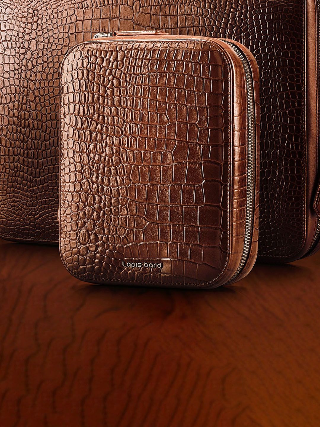 Lapis Bard Lapis Bard Brown & Navy-Blue Croc-Textured Leather Watch Organiser