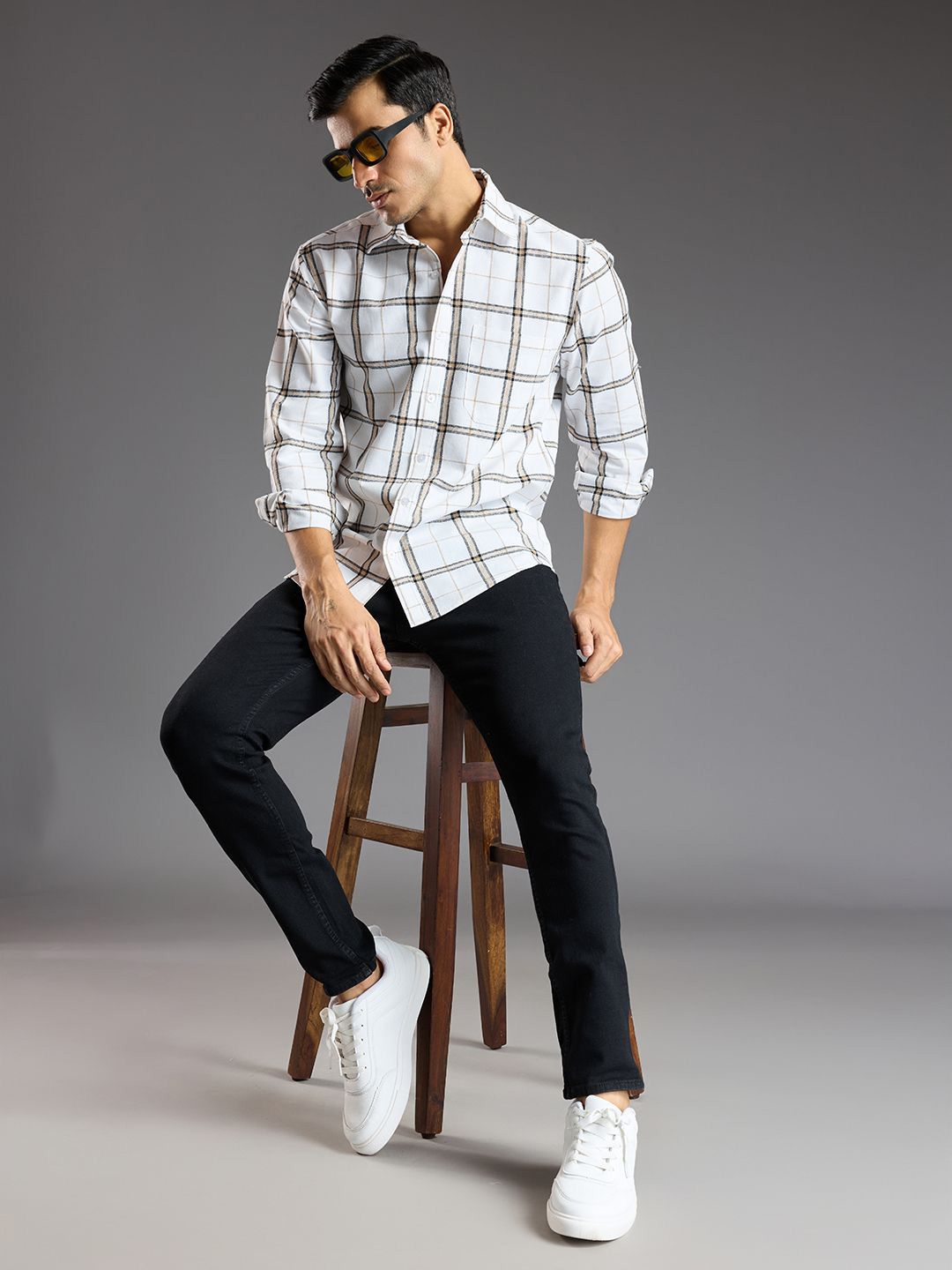 R.Code by The Roadster Life Co. R.Code by The Roadster Lifestyle Co. Men Classic Fit Windowpane Checked Cotton Shirt