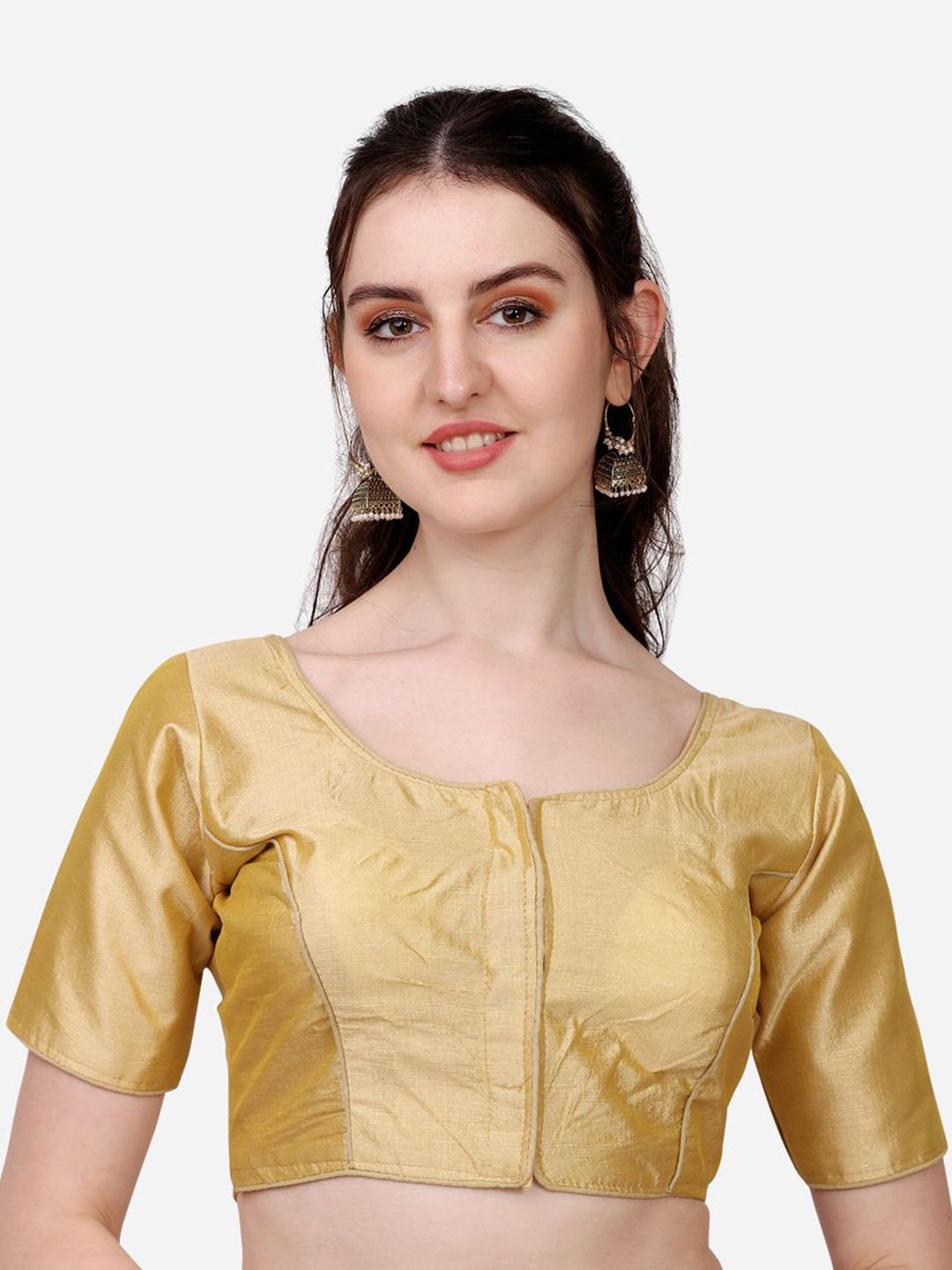 HERE&NOW Soft Silk Round Neck Readymade Saree Blouse