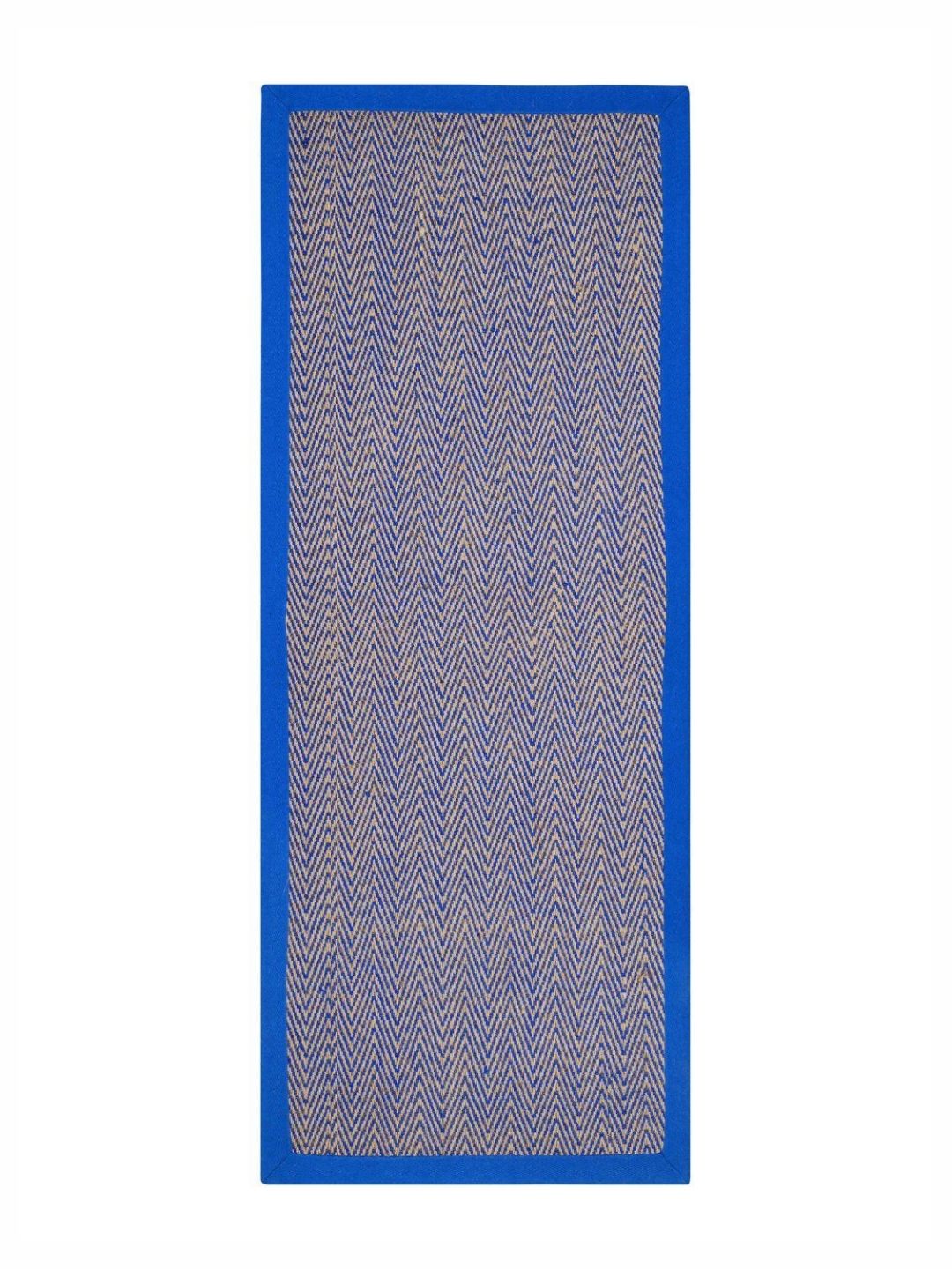 Saral Home Blue Textured Anti-Slip Floor Cotton Chevron Runner