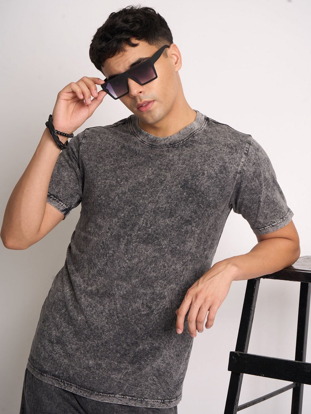 Bene Kleed Men Round Neck Acid Wash Regular Fit Cotton T-shirt