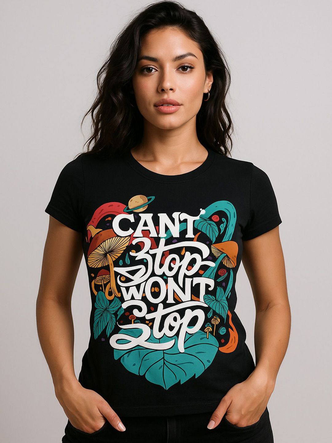Anikmart Unisex Dri-FIT Floral Printed Round Neck Cotton T-shirt