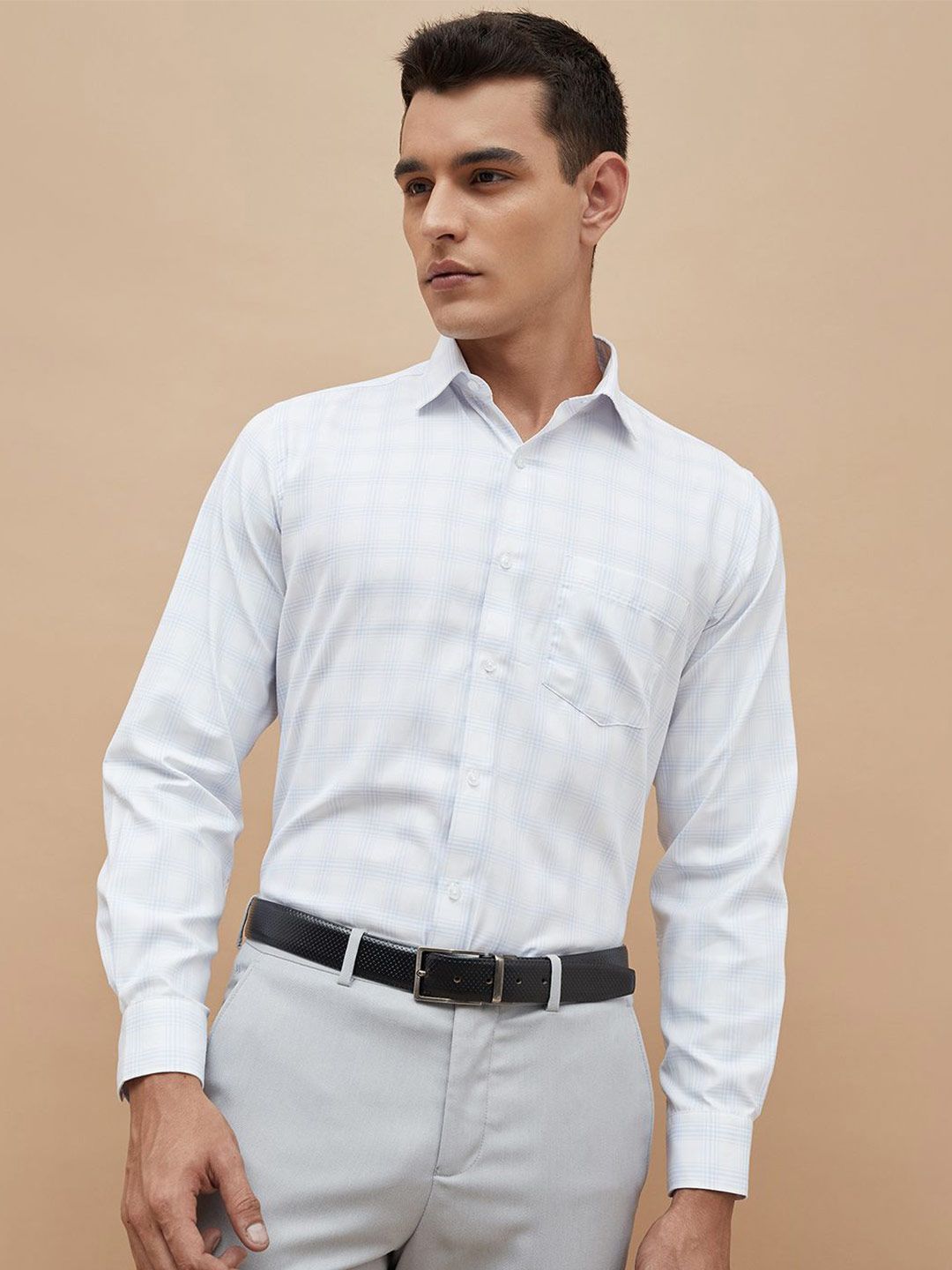CODE by Lifestyle Men Slim Fit Grid Tattersall Checked Spread Collar Cotton Formal Shirt