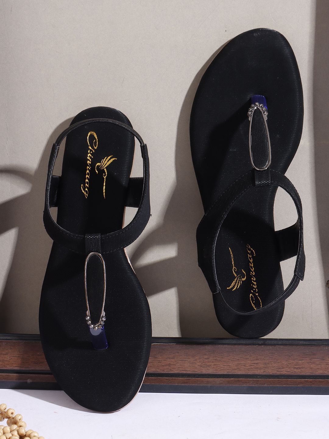 CHINRAAG Women Backstrap Open Toe T-Strap Flats