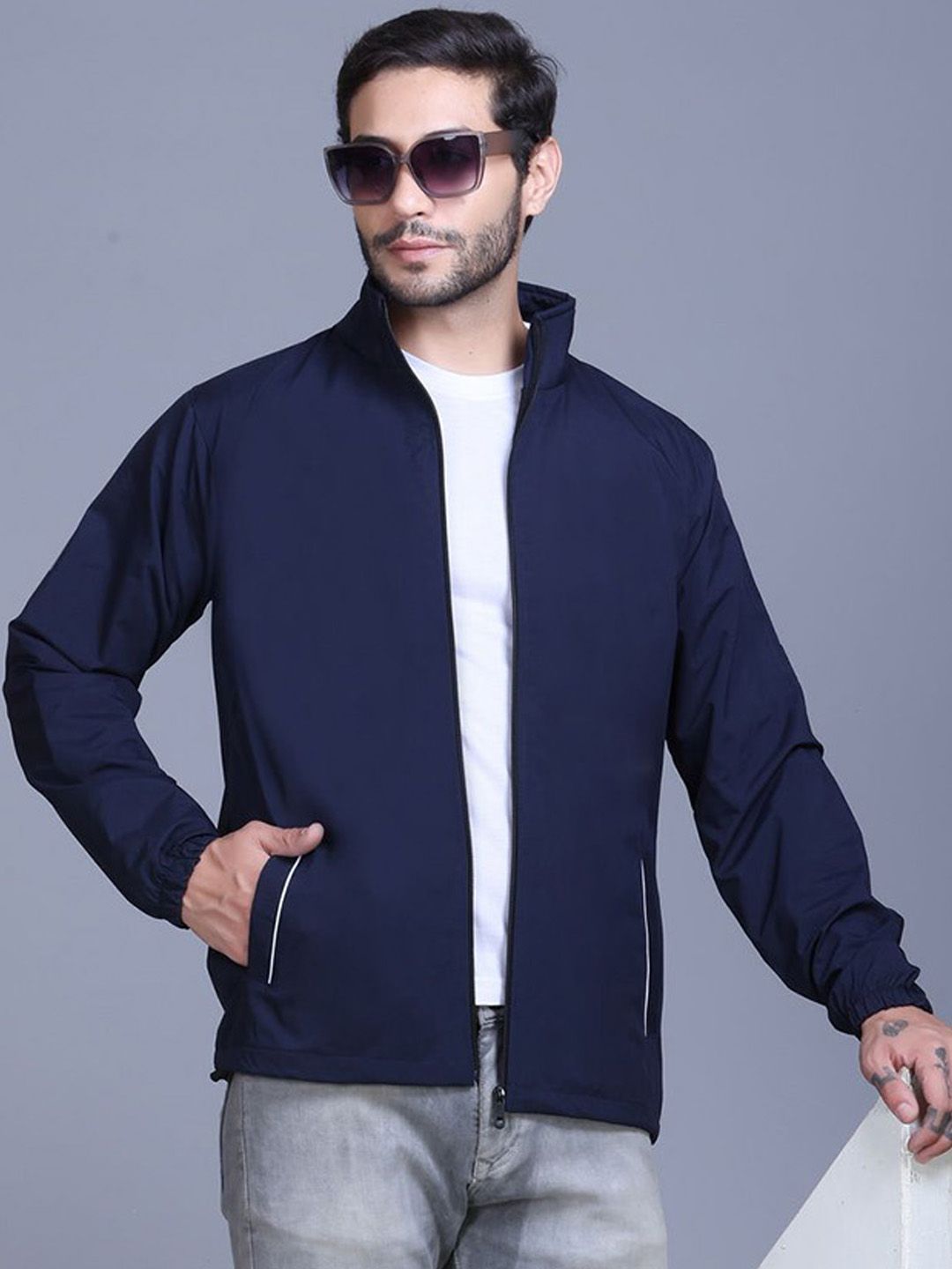 TFA THE FASHION ADDICTION Men Long Sleeves Mock Collared Toggled Hem Zipper Windcheater
