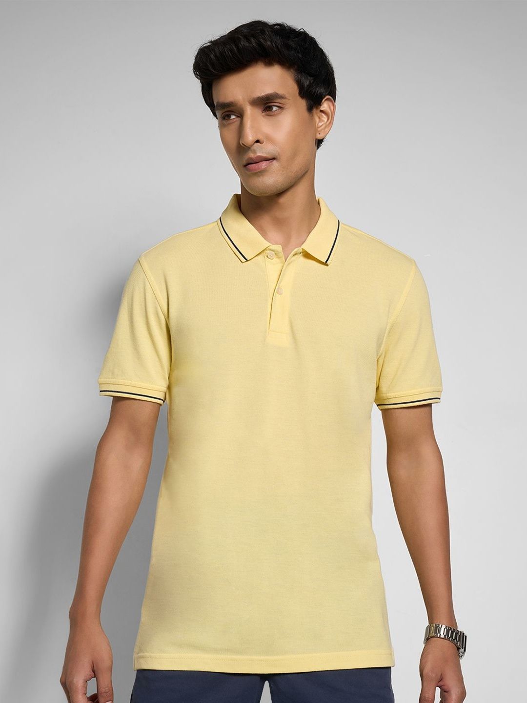 Peregrine by Pantaloons Men Solid Polo Collar Pure Cotton T-shirt