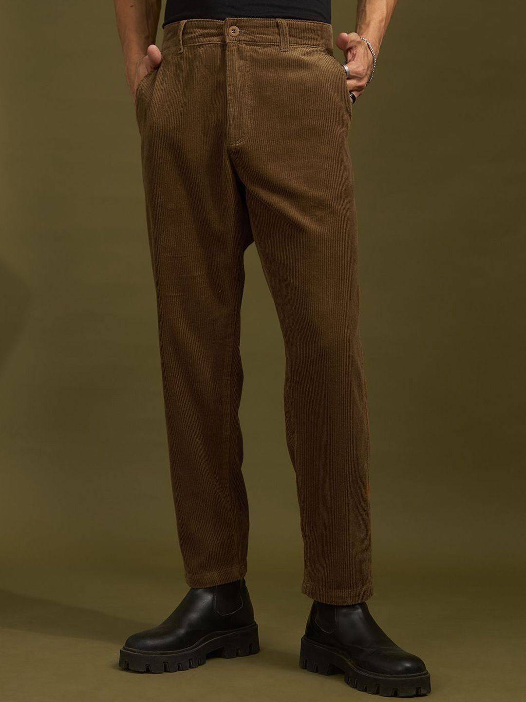 Buy Espanshe Holden Men Dark Green Corduroy Trouser - Trousers for