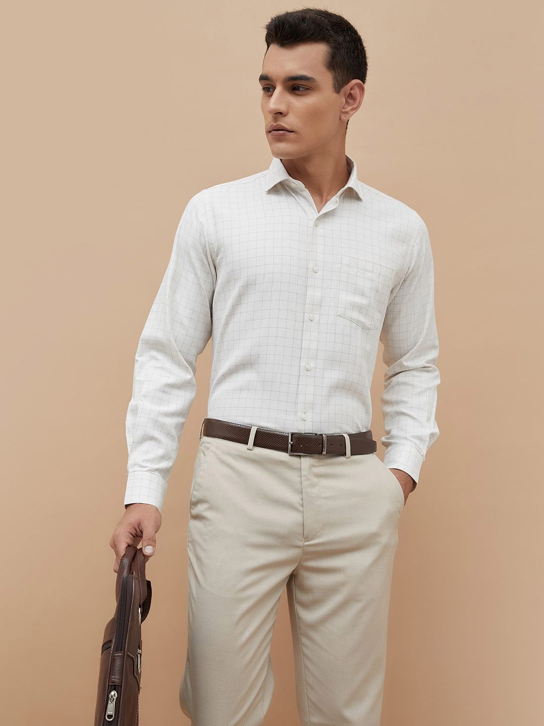 CODE by Lifestyle Men Slim Fit Grid Tattersall Checked Spread Collar Cotton Formal Shirt