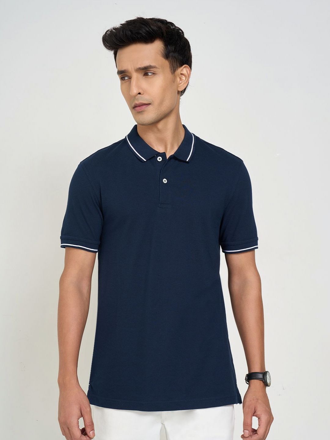 Peregrine by Pantaloons Men Solid Polo Collar Pure Cotton T-shirt