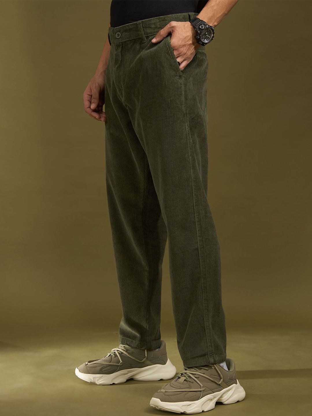 Buy Espanshe Holden Men Dark Green Corduroy Trouser - Trousers for