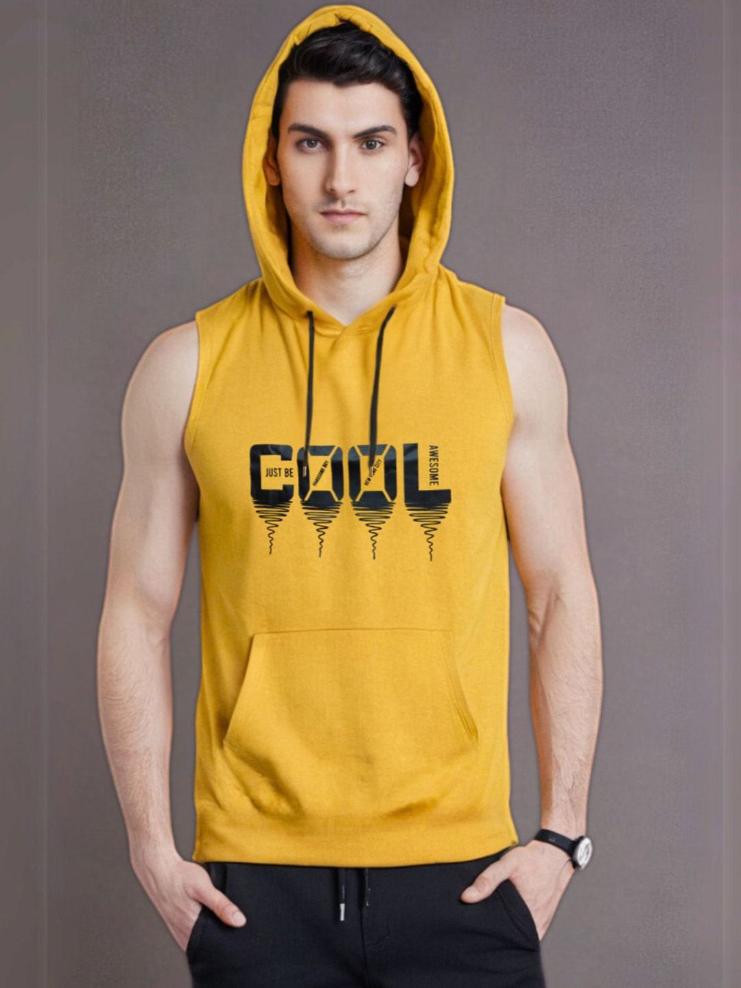 Looks United Cotton Round Neck Gym Vest VST-YLW-1020-M