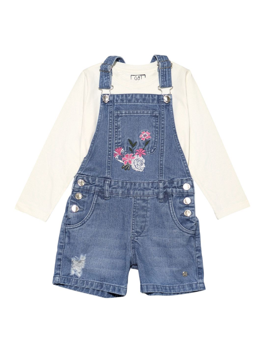 Gini and Jony Girls Floral Embroidered Denim Pinafore Dress