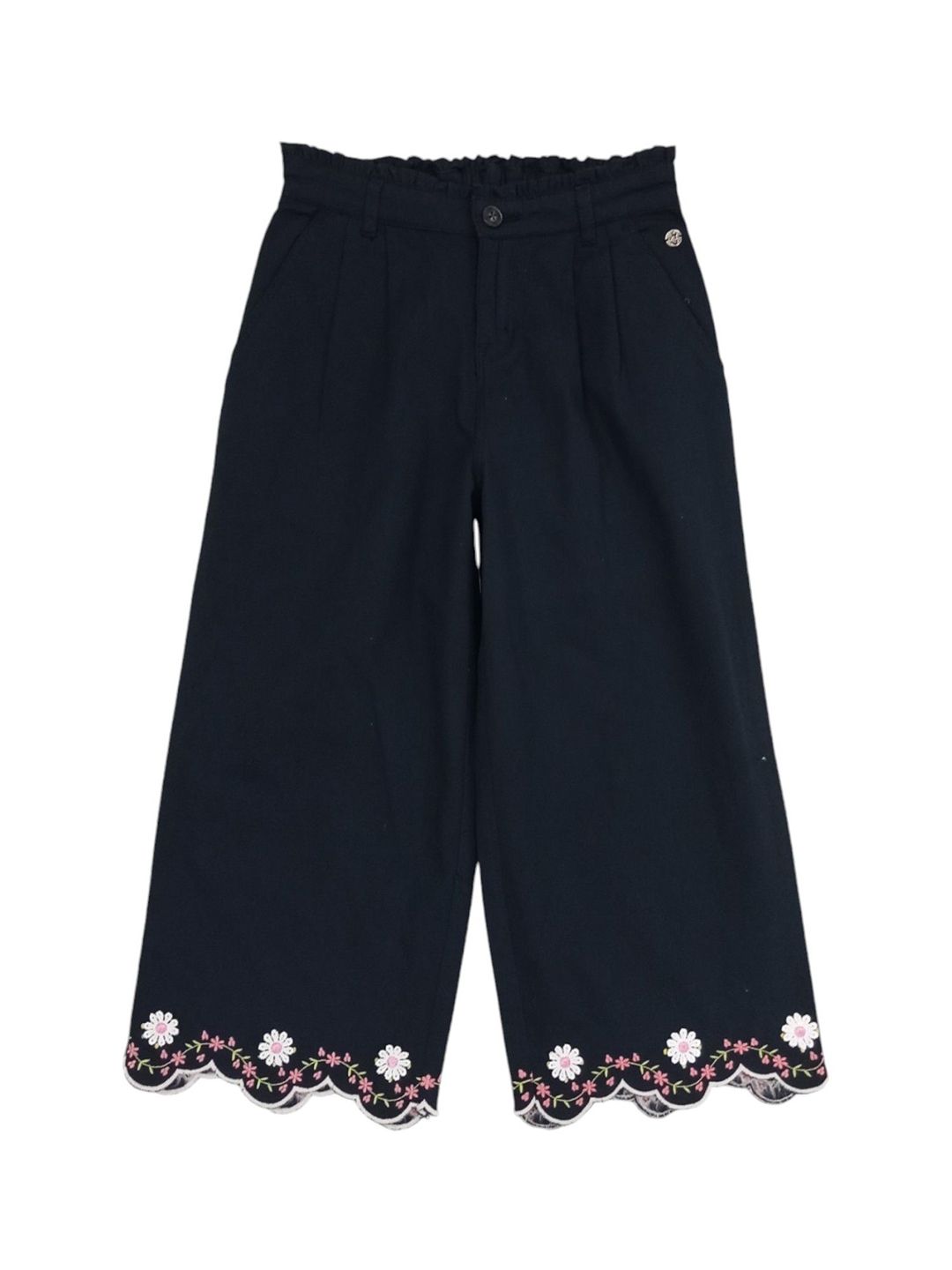 Gini and Jony Girls Floral Embroidered Comfort Flared Pleated Cotton Culottes Trousers