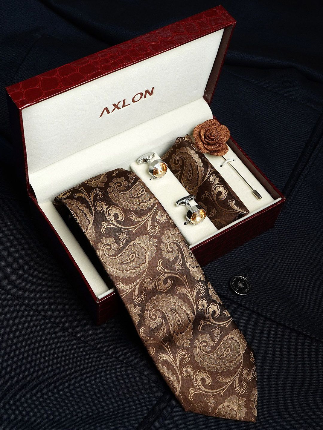 Axlon Men Paisley Tie & Pocket Square Accessory Gift Set deal from myntra