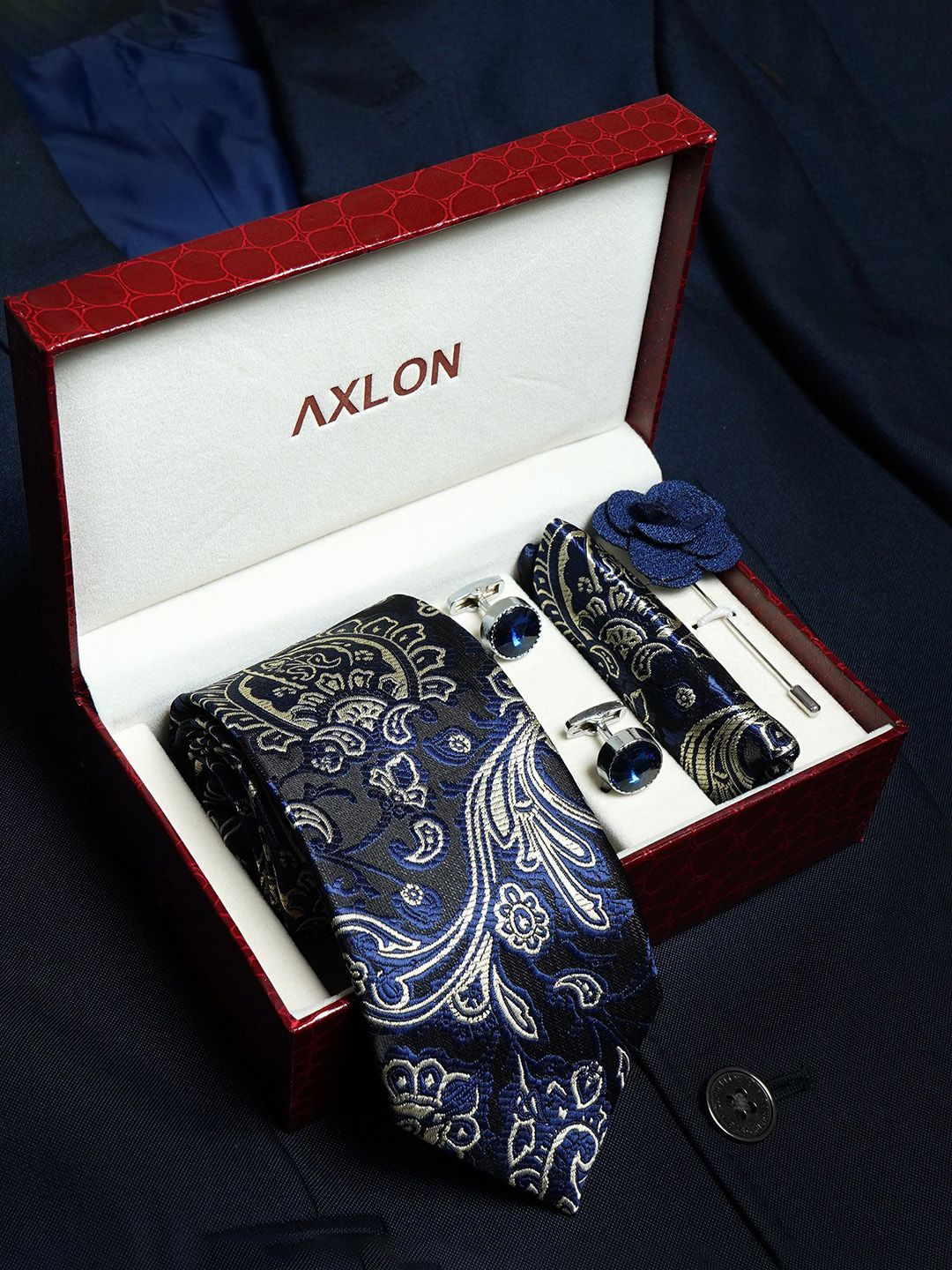 Axlon Men Paisley Tie & Pocket Square Accessory Gift Set deal from myntra