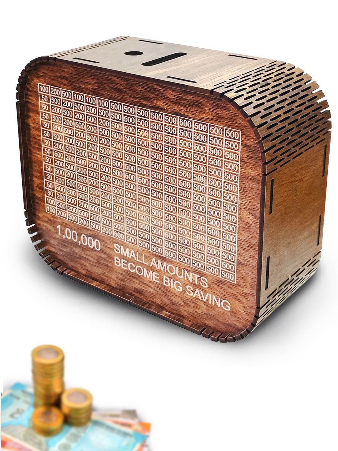 WEMBLEY Kids Wooden Piggy Bank Money Box with Savings Chart
