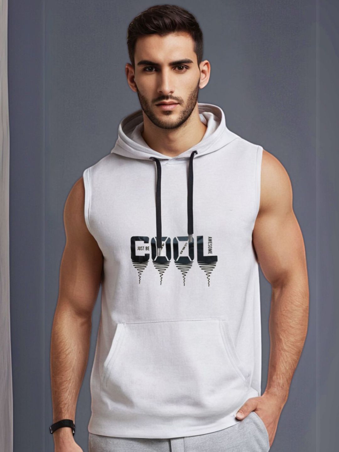 Looks United Cotton Round Neck Gym Vests VST-WHT-1020-M