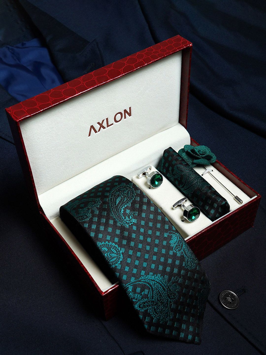 AXLON Men Paisley Tie Pocket Square Cufflink & Flower Pin Accessory Gift Set deal from myntra AXLON Men Paisley Tie Pocket Square Cufflink & Flower Pin Accessory Gift Set deal from myntra