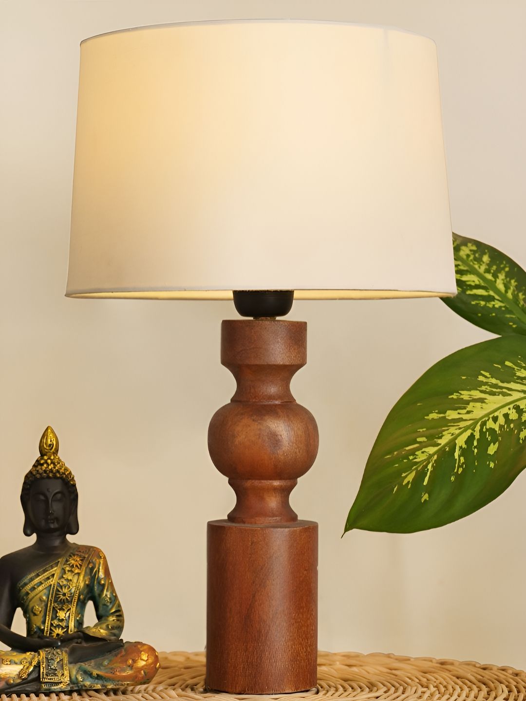 Decazone Warm Yellow Wood Cylinder Solid Handcrafted Electrical Table Lamps