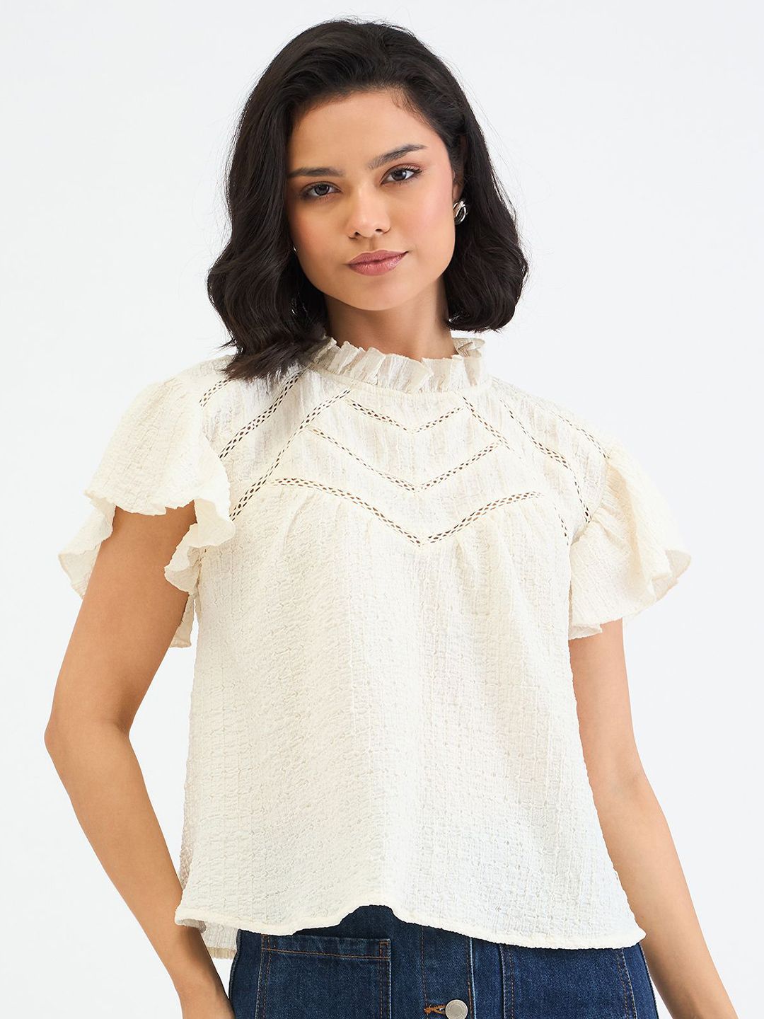 ELLE Self Design Flutter Sleeve Ruffles Top