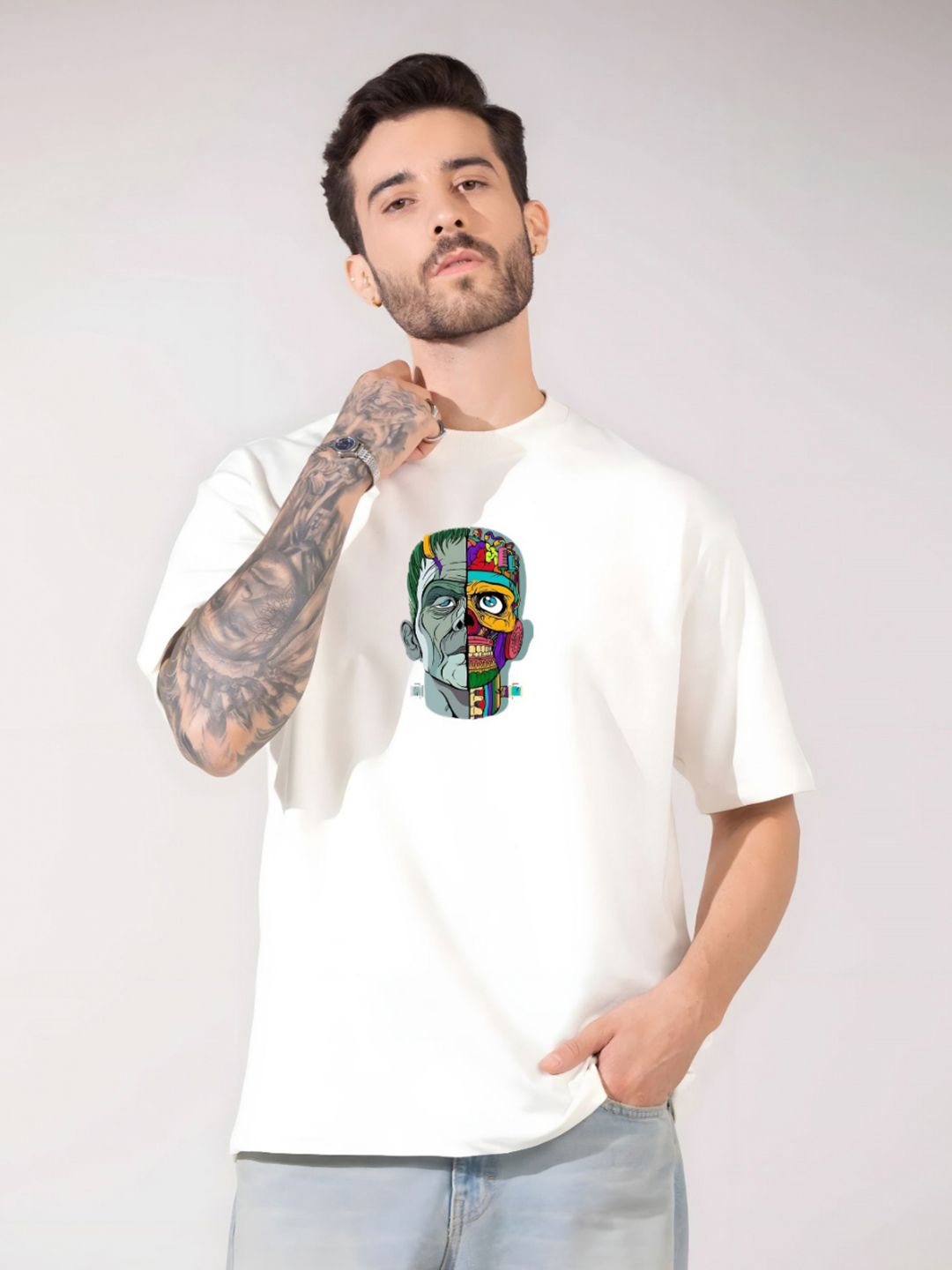 KAIDO Graphic Printed Drop-Shoulder Sleeves Oversized Cotton T-shirt
