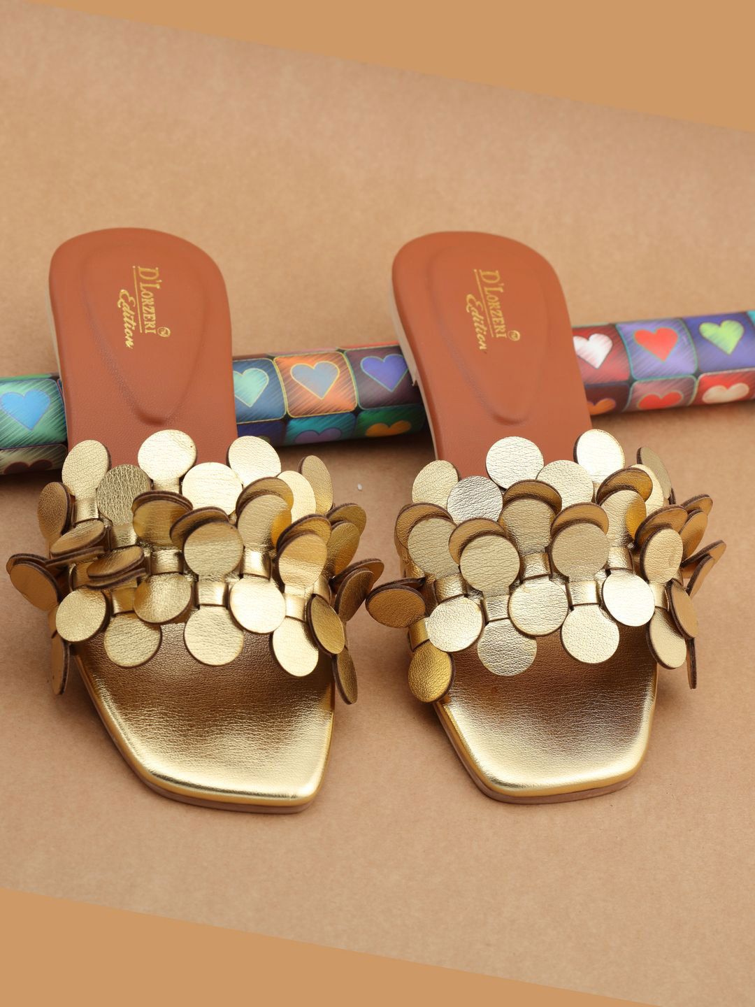 D LORZERI Women Embellished Open Toe Flats