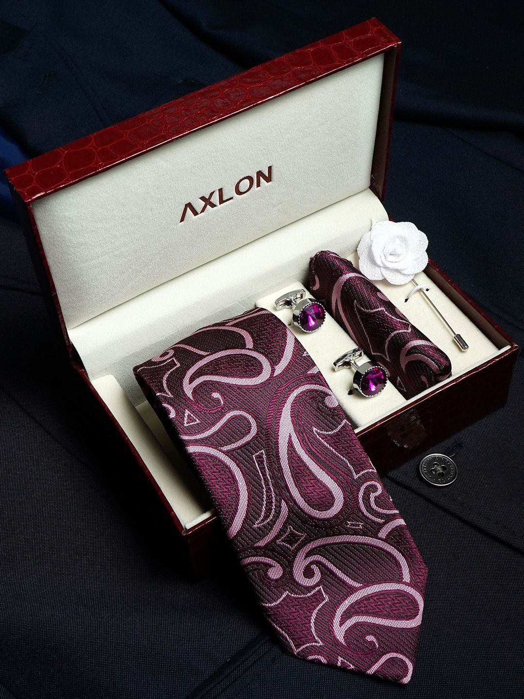 Axlon Men Paisley Tie & Pocket Square Accessory Gift Set deal from myntra