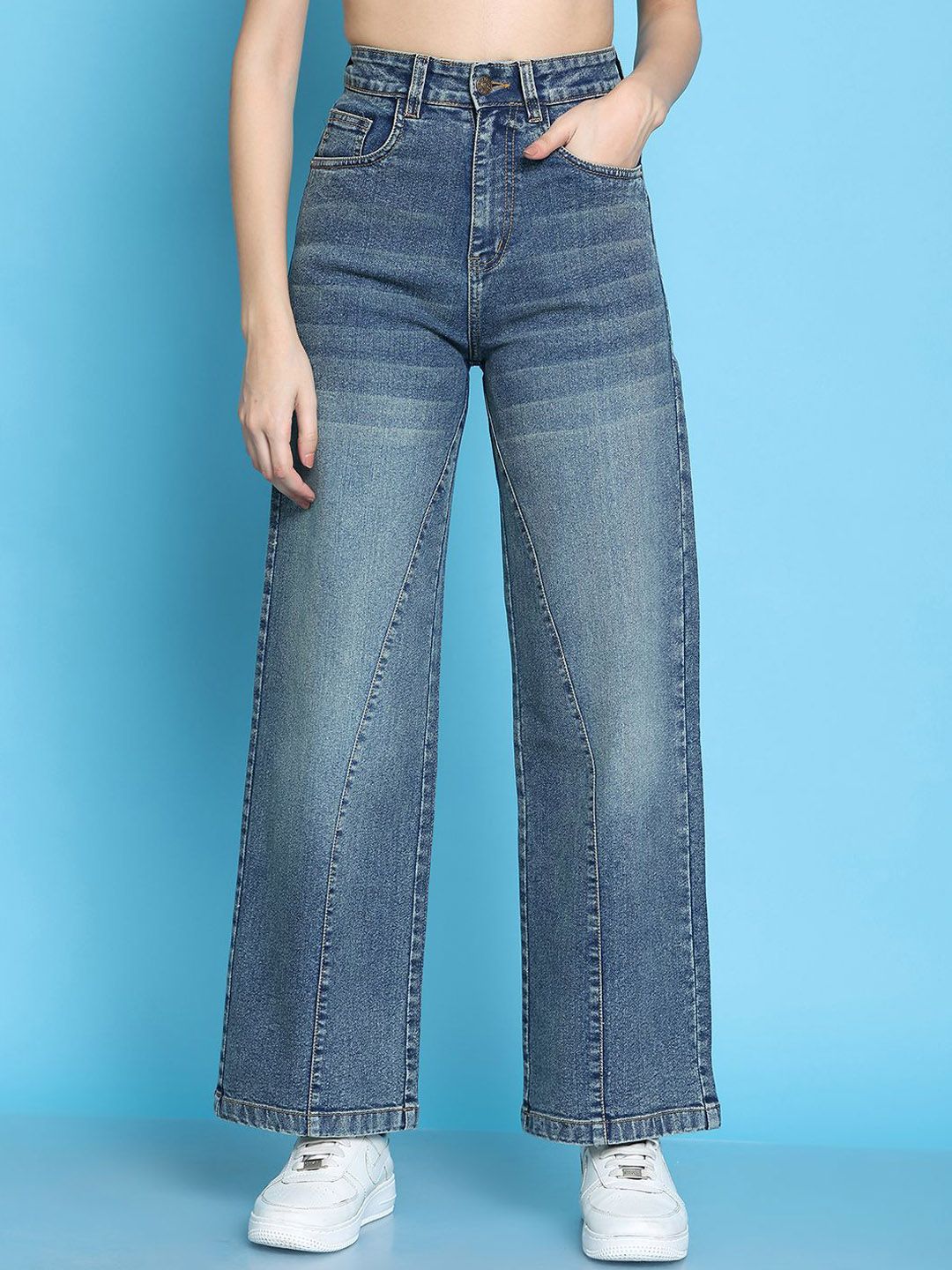 PUELLA Women Straight Fit High-Rise Light Fade Stretchable Jeans
