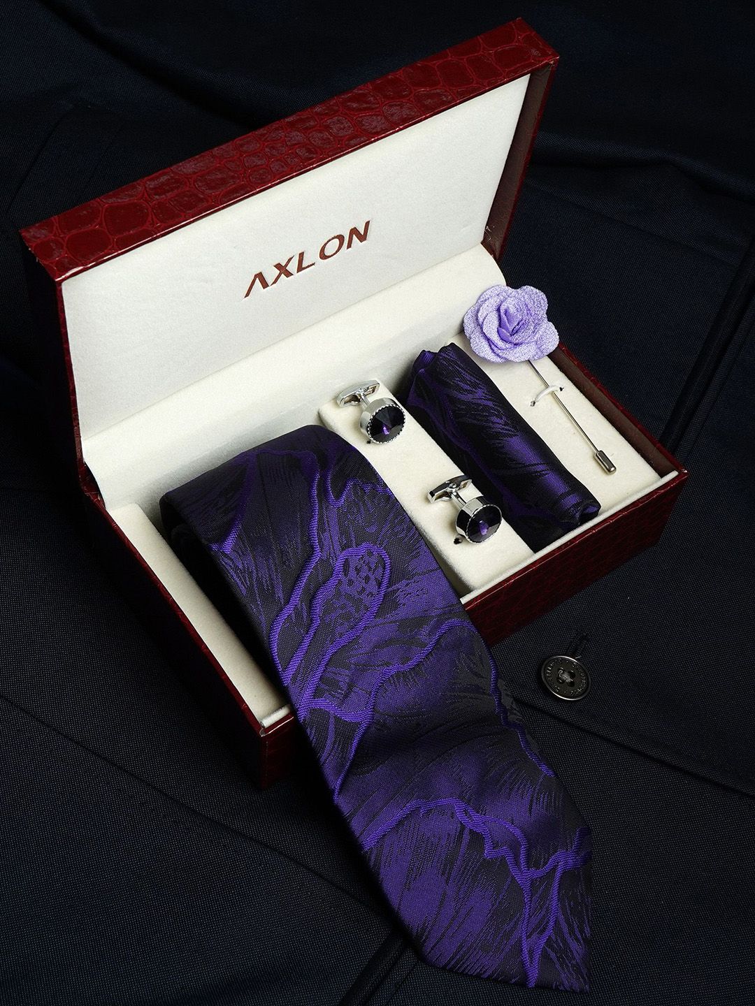 AXLON Men Tie Pocket Square Cufflink & Flower Pin Accessory Gift Set deal from myntra AXLON Men Tie Pocket Square Cufflink & Flower Pin Accessory Gift Set deal from myntra