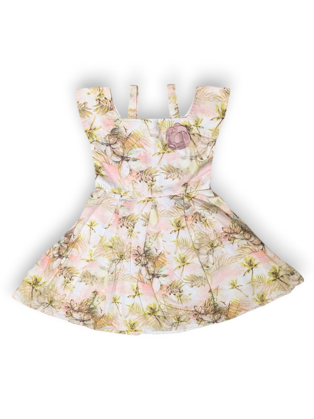 Gini and Jony Girls Tropical Print Off-Shoulder Fit & Flare Knee Length Dress