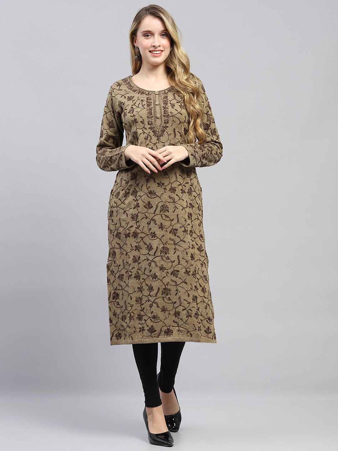 Monte Carlo Women Woven Design Pure Cotton Straight Kurta