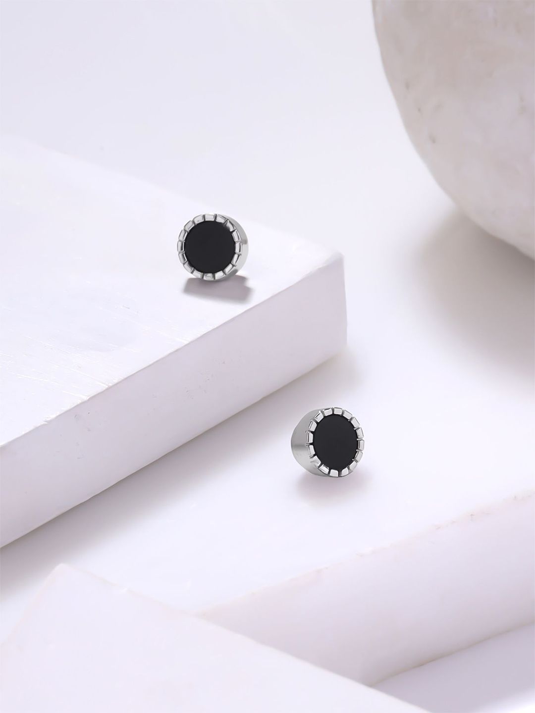 Yellow Chimes Men Rhodium Plated Contemporary Studs Earrings