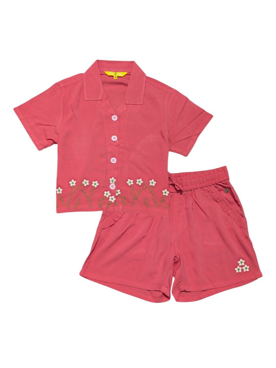 Gini and Jony Girls Floral Embroidered Lapel Collar Shirt With Shorts