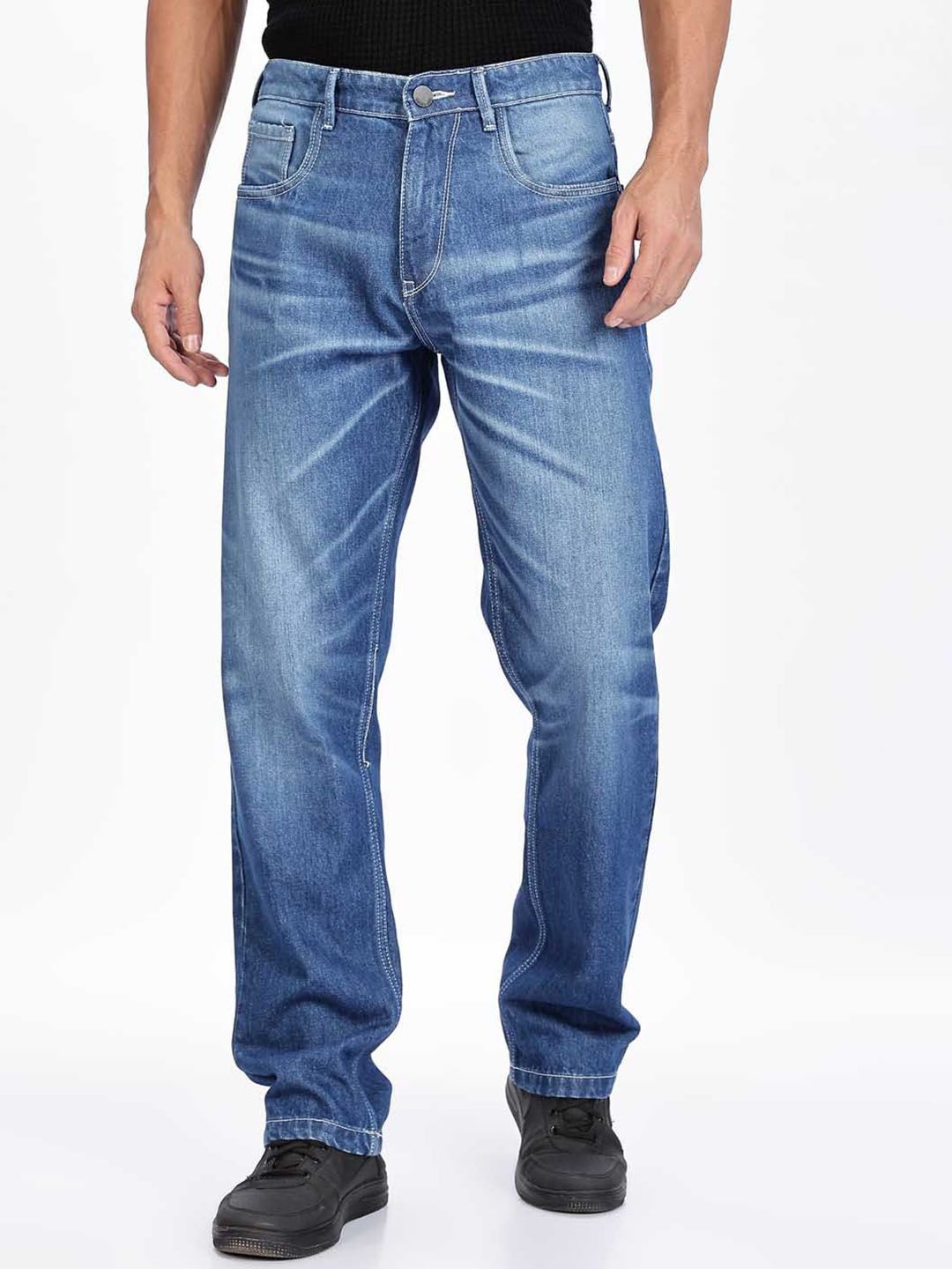 HERE&NOW Men Straight Fit Mid-Rise Mildly Distressed Light Fade Jeans