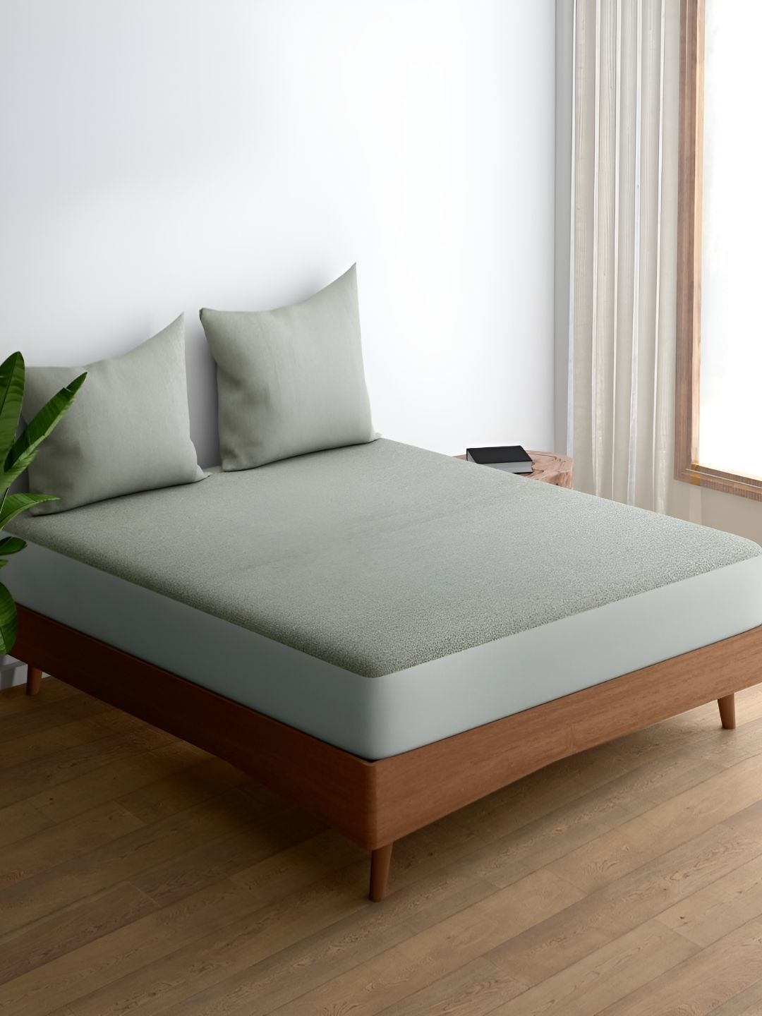 wakefit wakefit Grey Textured Cotton Breathable Queen Hypoallergenic Fitted Mattress Protector
