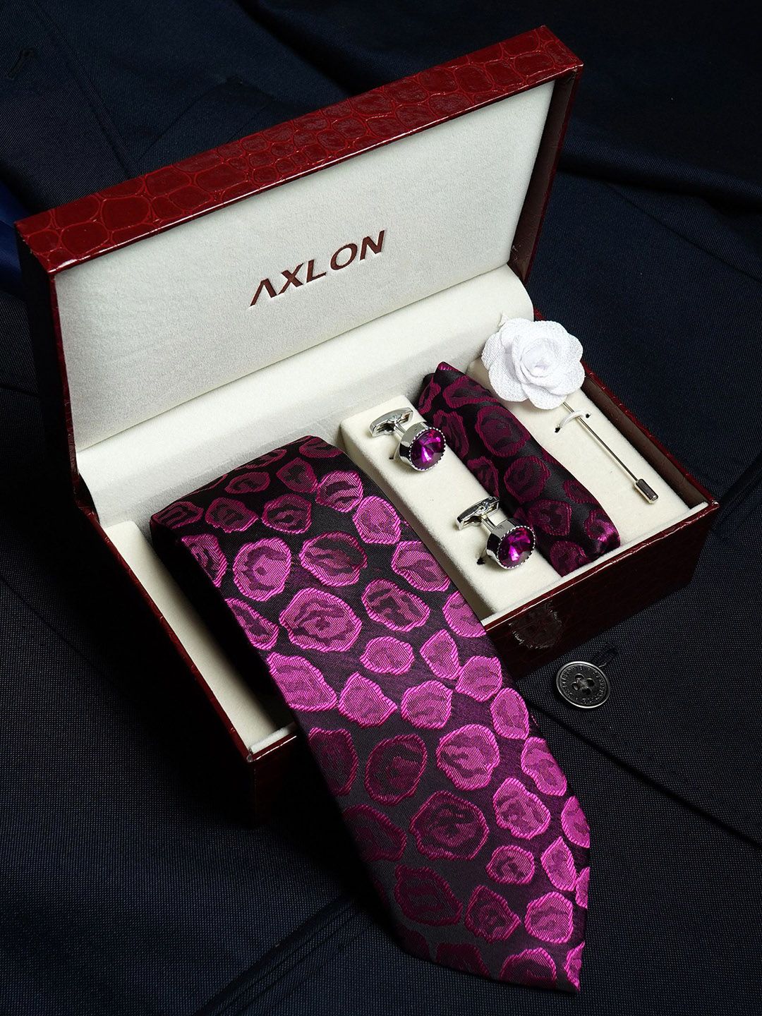 Axlon Men Geometric Tie, Cufflinks, Flower Pin & Pocket Square Accessory Gift Set deal from myntra Axlon Men Geometric Tie, Cufflinks, Flower Pin & Pocket Square Accessory Gift Set deal from myntra