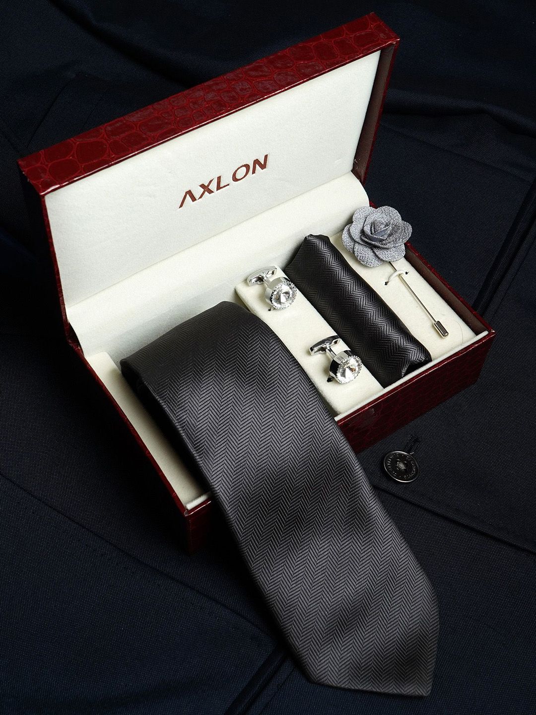 Axlon Men Striped Tie, Cufflinks, Flower Pin & Pocket Square Accessory Gift Set deal from myntra Axlon Men Striped Tie, Cufflinks, Flower Pin & Pocket Square Accessory Gift Set deal from myntra