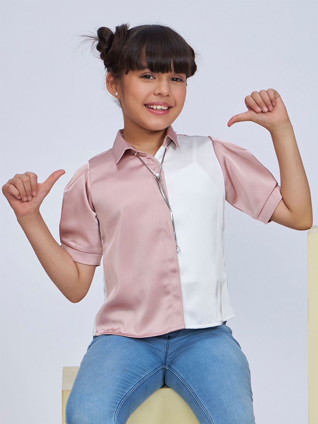Peppermint Girl Colourblocked Shirt Style Top