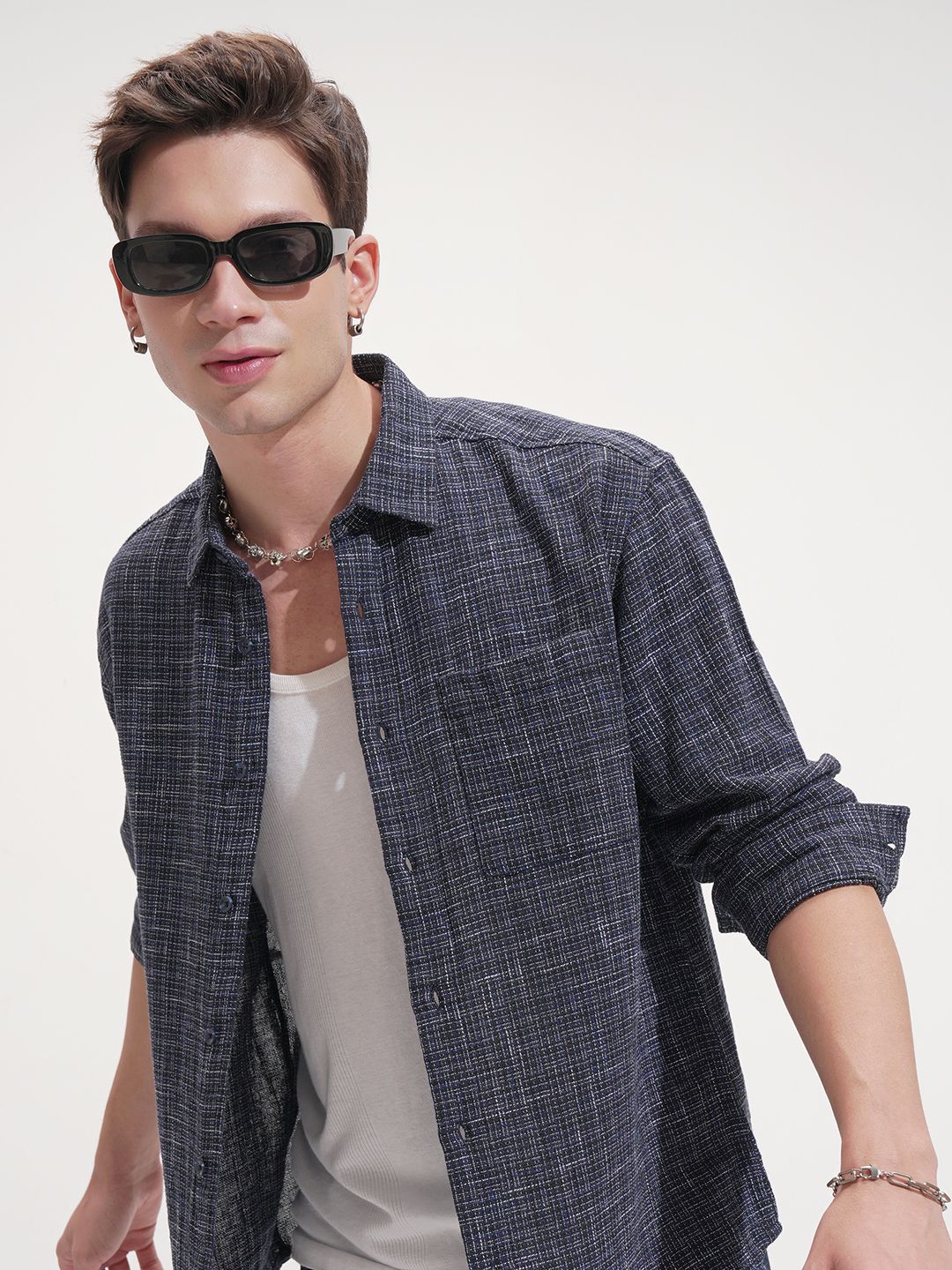 HIGHLANDER Checked Spread Collar Long Sleeves Relaxed Fit Casual Shirt