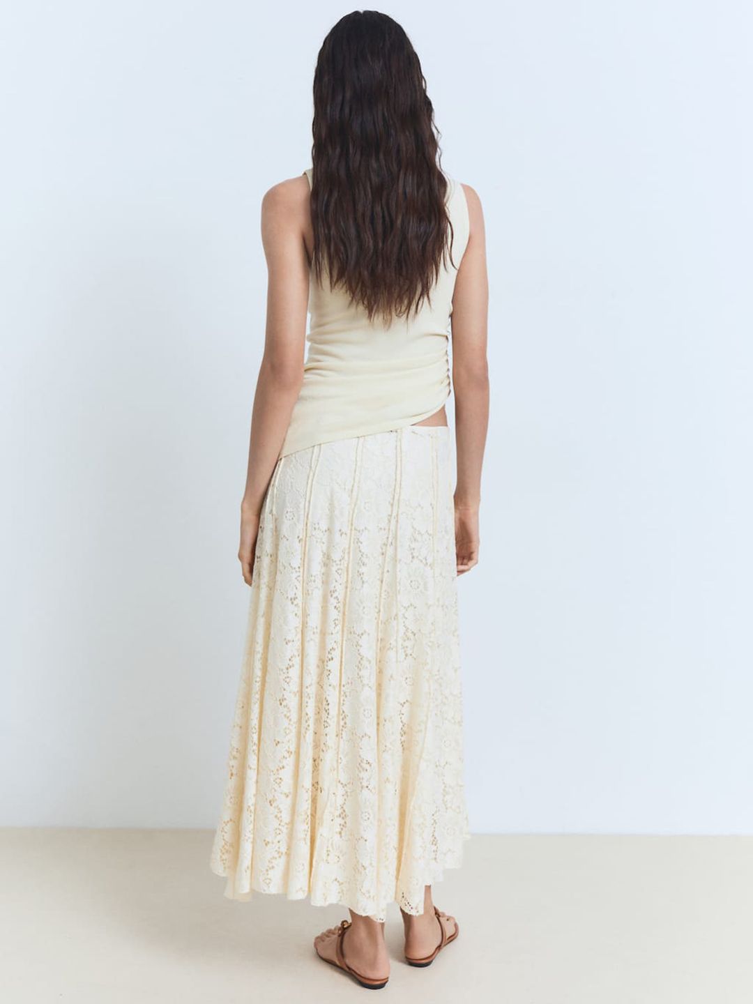 Mid-Rise Lace Inserts A-Line Panelled Maxi Skirt