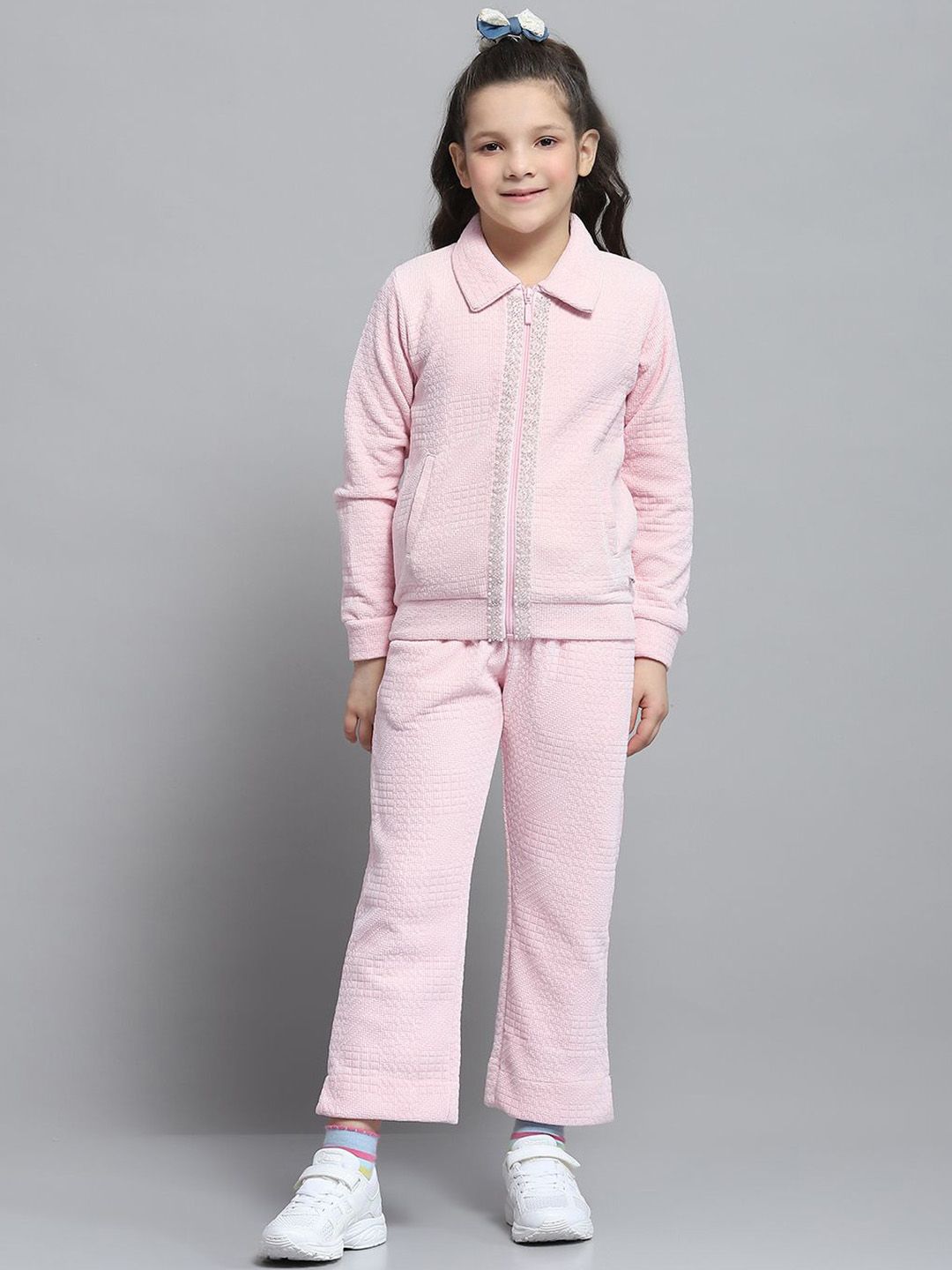 Monte Carlo Girls Self Design Shirt Collar Sweatshirt & Trousers