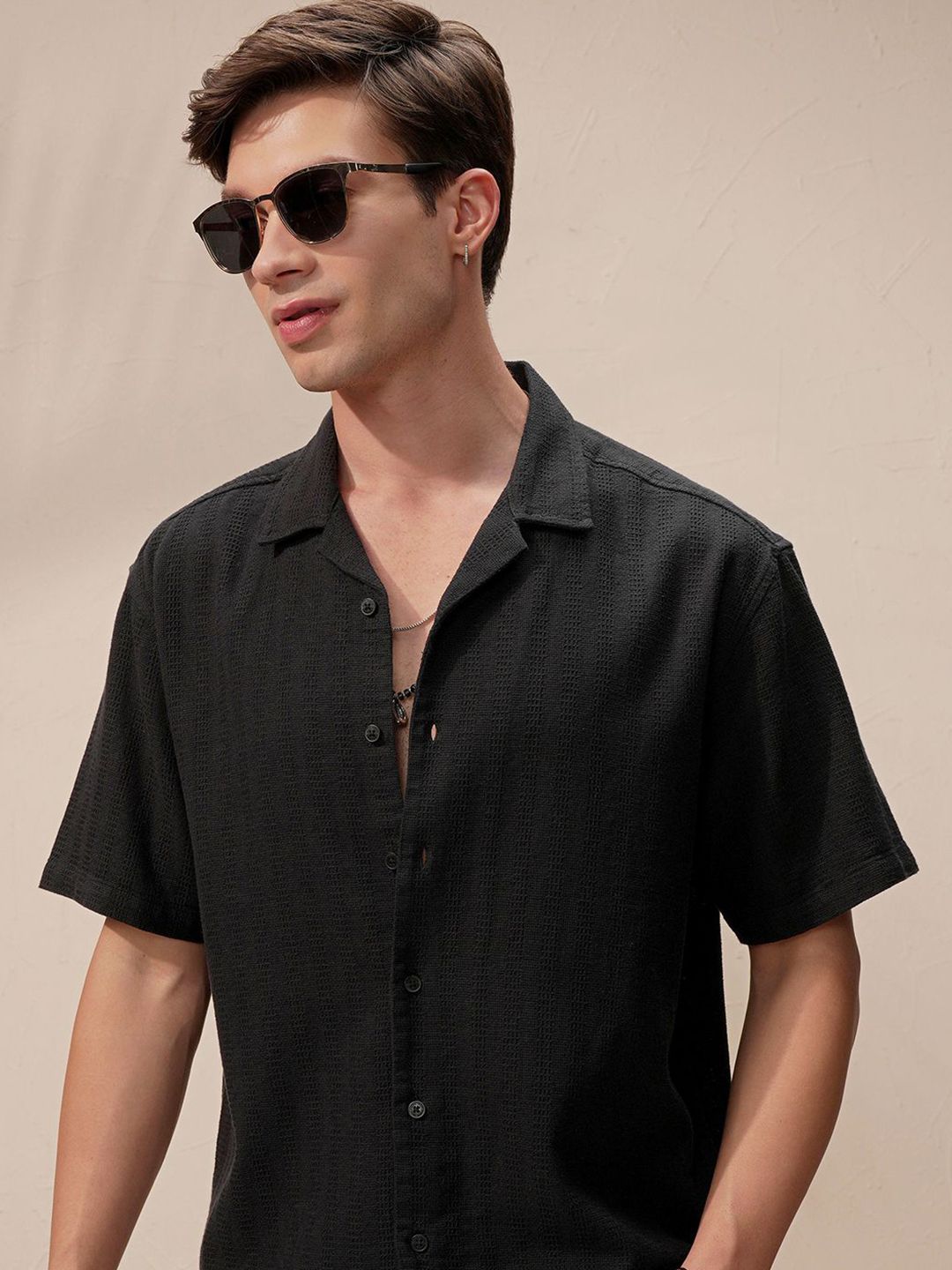 HIGHLANDER Self Design Spread Collar Relaxed Fit Casual Shirt