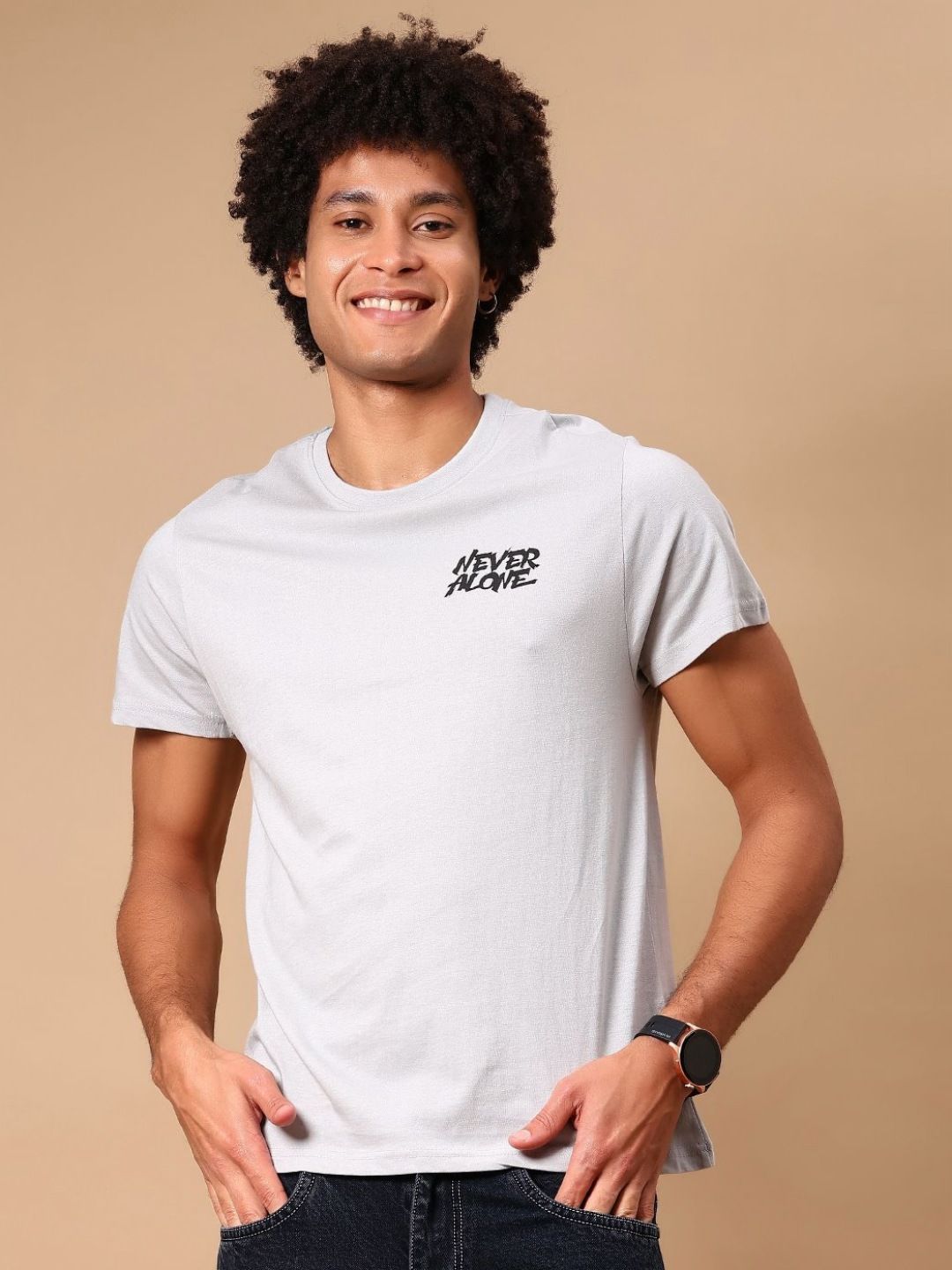 V-Mart Men Typography Printed Round Neck Cotton T-shirt