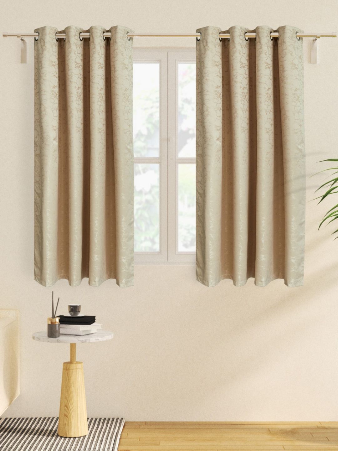 Home Centre Home Centre Arbor Beige 2 Pieces Jacquard Black Out Window Curtains