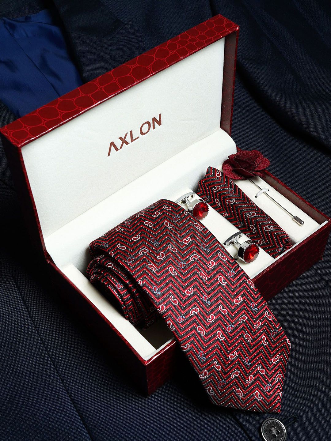 AXLON Men Woven design Tie Pocket Square Cufflink & Flower Pin Accessory Gift Set deal from myntra AXLON Men Woven design Tie Pocket Square Cufflink & Flower Pin Accessory Gift Set deal from myntra