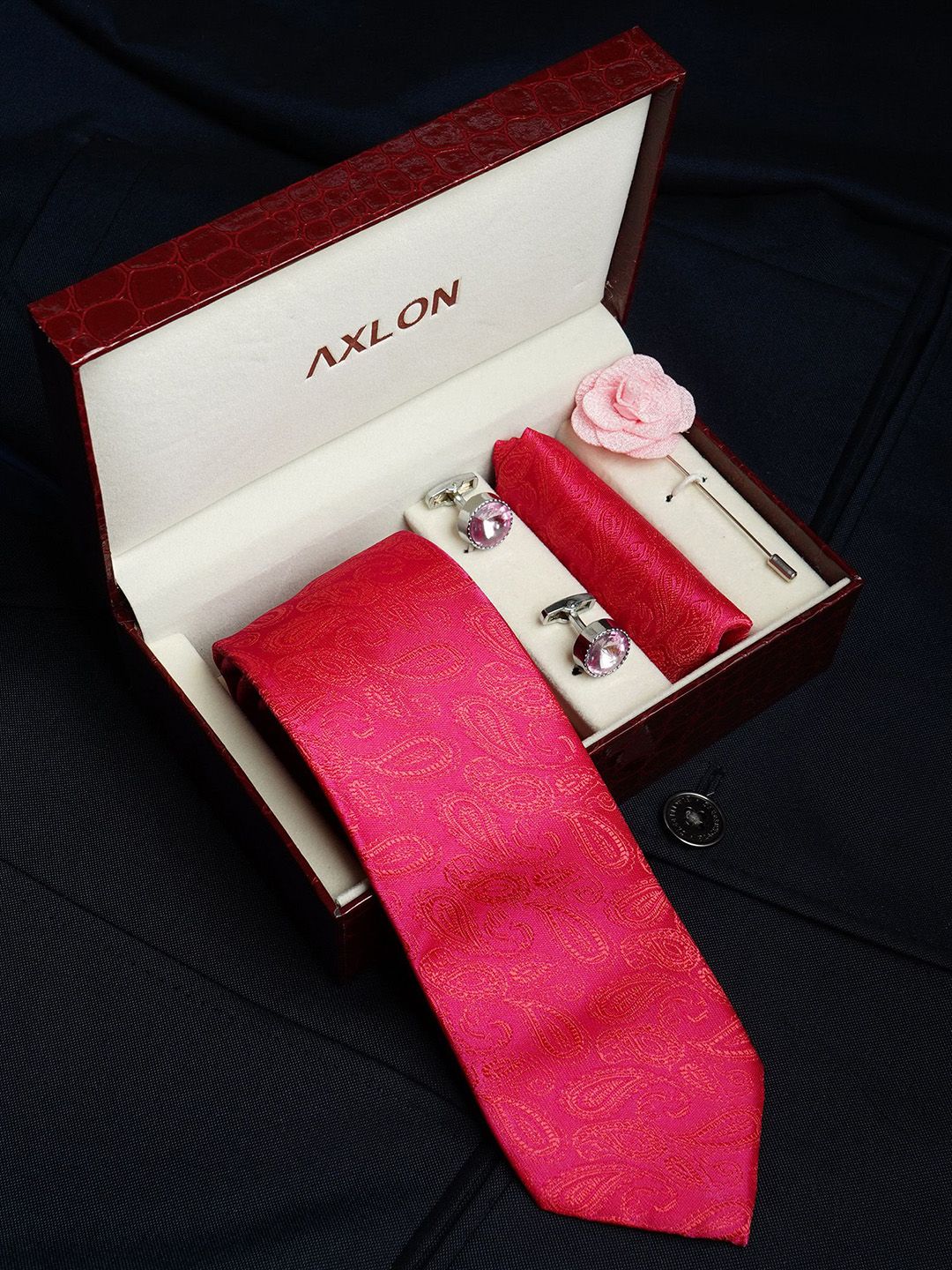 Axlon Men Paisley Tie & Pocket Square Cufflink & Flower Pin Accessory Gift Set deal from myntra Axlon Men Paisley Tie & Pocket Square Cufflink & Flower Pin Accessory Gift Set deal from myntra
