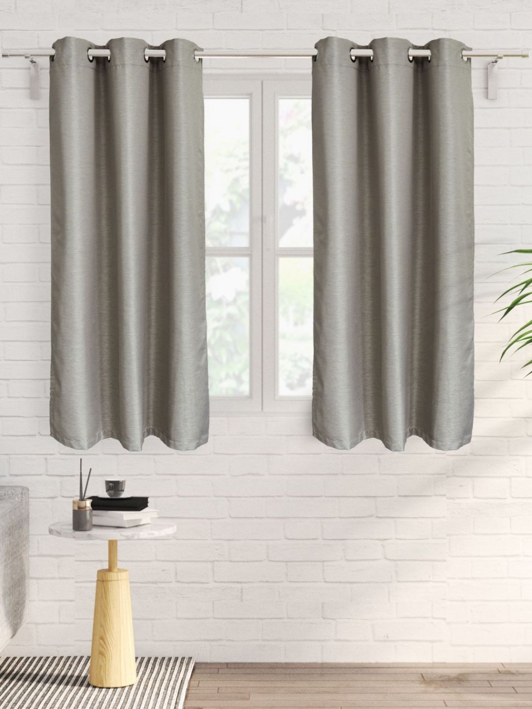 Home Centre Home Centre Aldeco Grey 2 Pieces Black Out Window Curtains