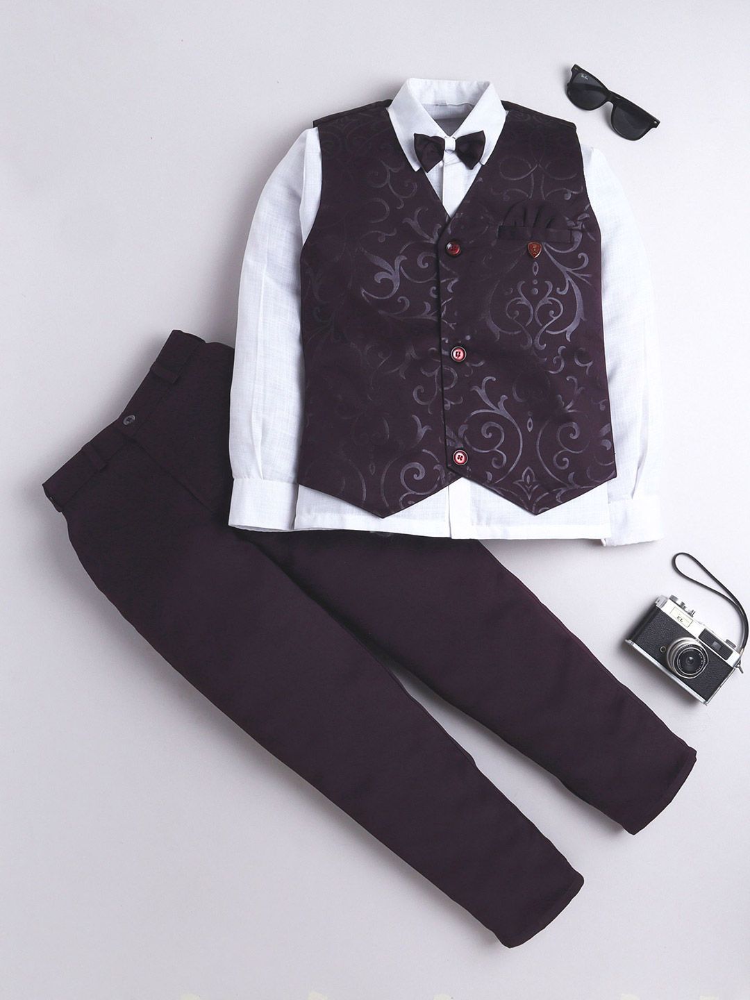 FOURFOLDS Boys Self-Design Single-Breasted Four-Piece Suit