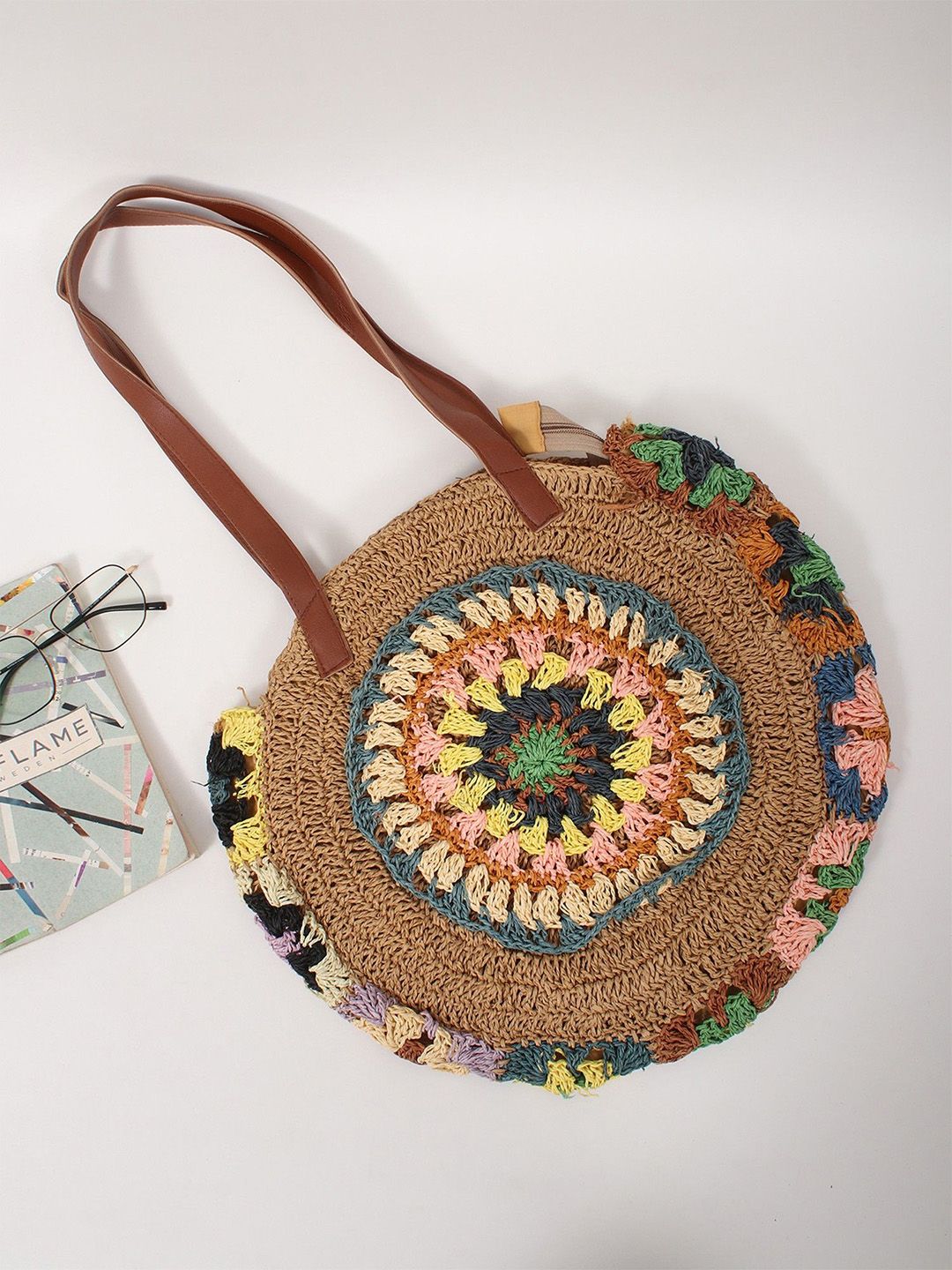 Buy Exotic India Self Design Thread Work Round Straw Jute Shoulder